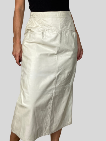 Ivory Leather Skirt With Pockets