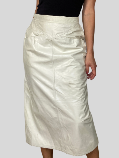 Ivory Leather Skirt With Pockets