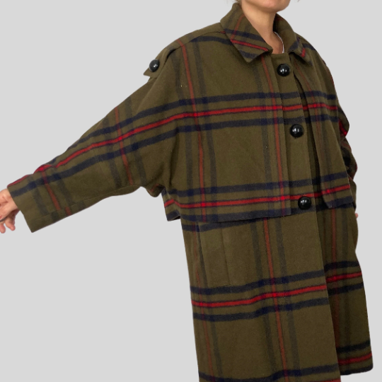 Wool Long Plaid Coat