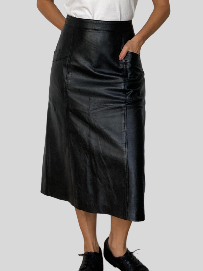 Old stock leather skirt with pockets