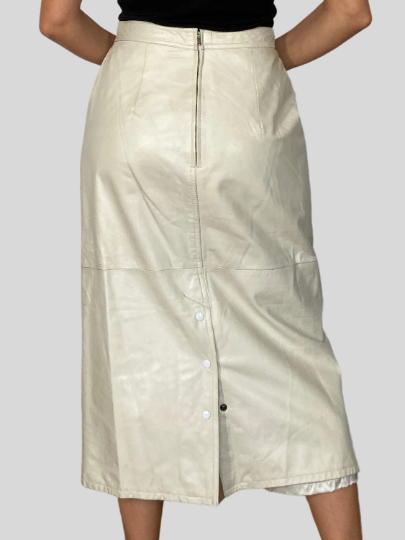 Ivory Leather Skirt With Pockets