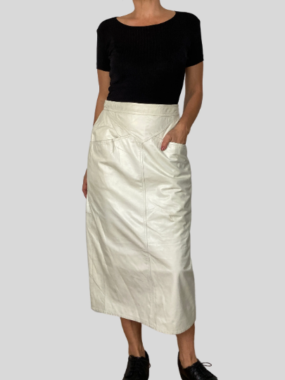 Ivory Leather Skirt With Pockets
