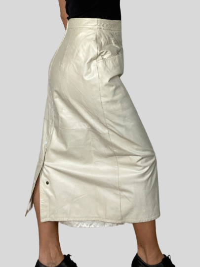 Ivory Leather Skirt With Pockets