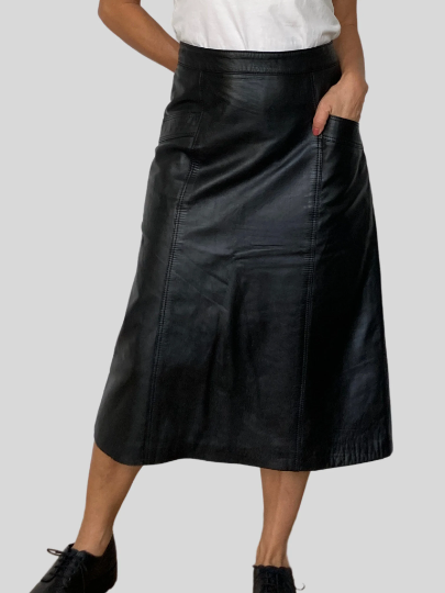 Old stock leather skirt with pockets