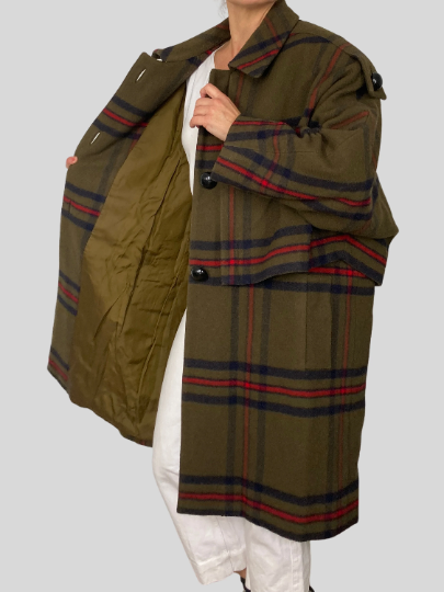 Wool Long Plaid Coat