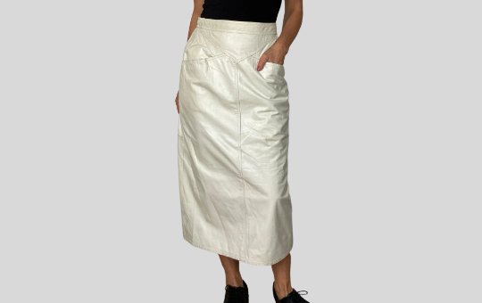 Ivory Leather Skirt With Pockets