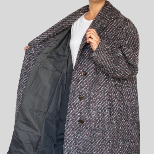Oversized striped wool coat