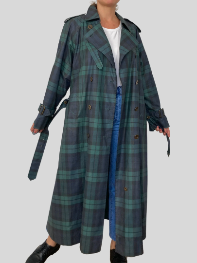 Plaid Long Trench Coat