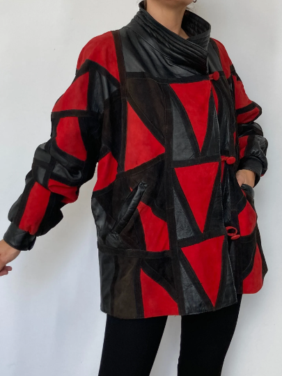 Red & Black Suede leather jacket