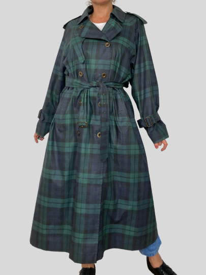 Plaid Long Trench Coat