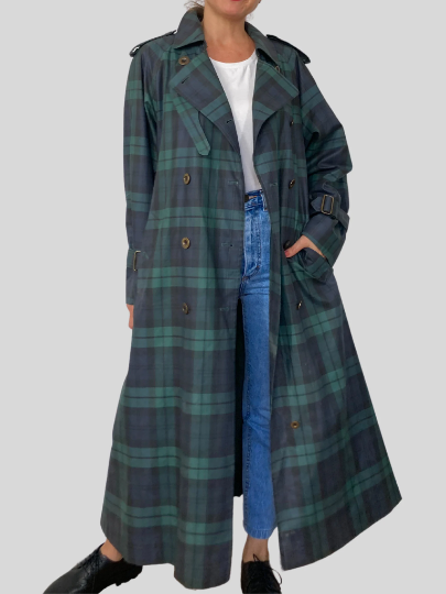 Plaid Long Trench Coat