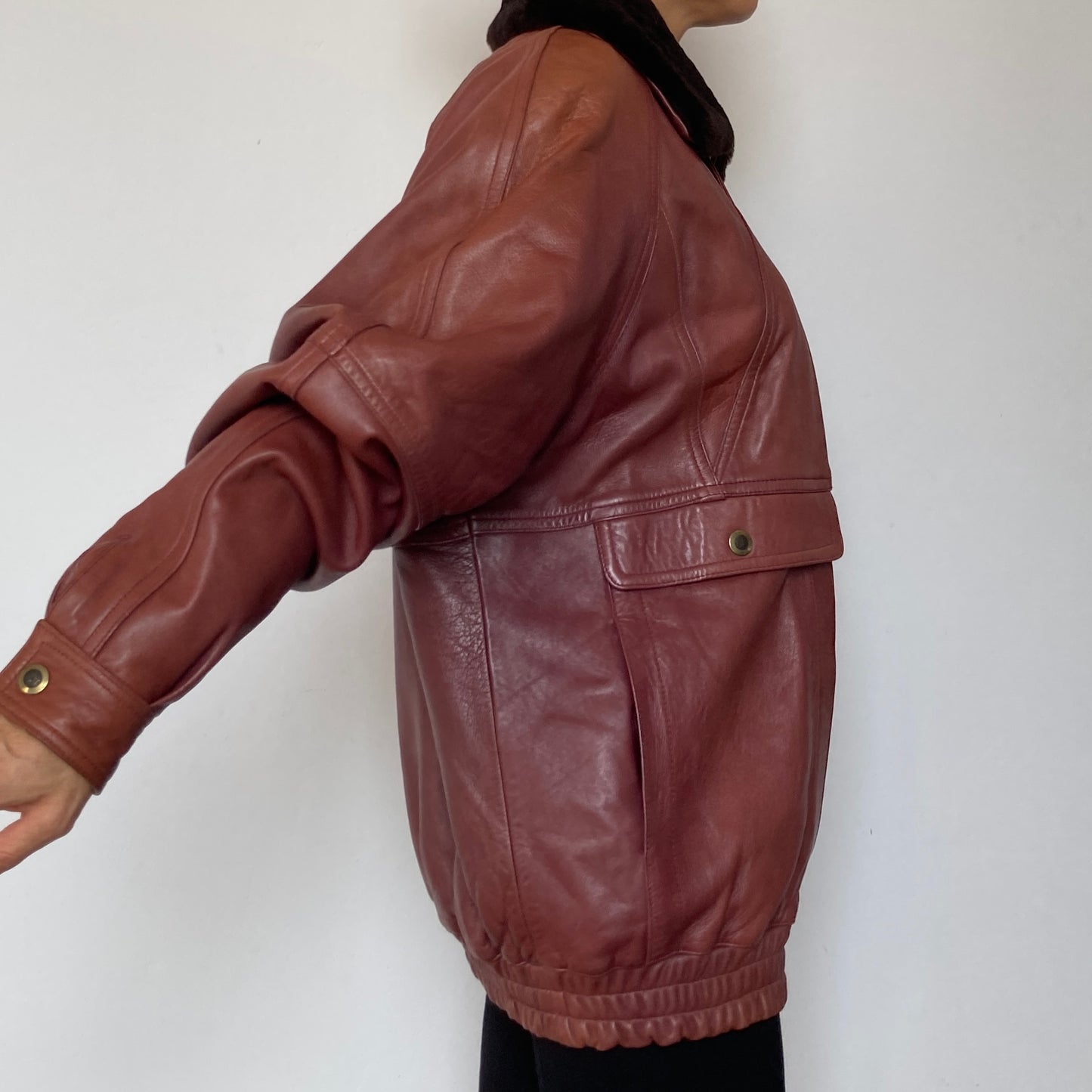 Burgundy Bomber leather jacket