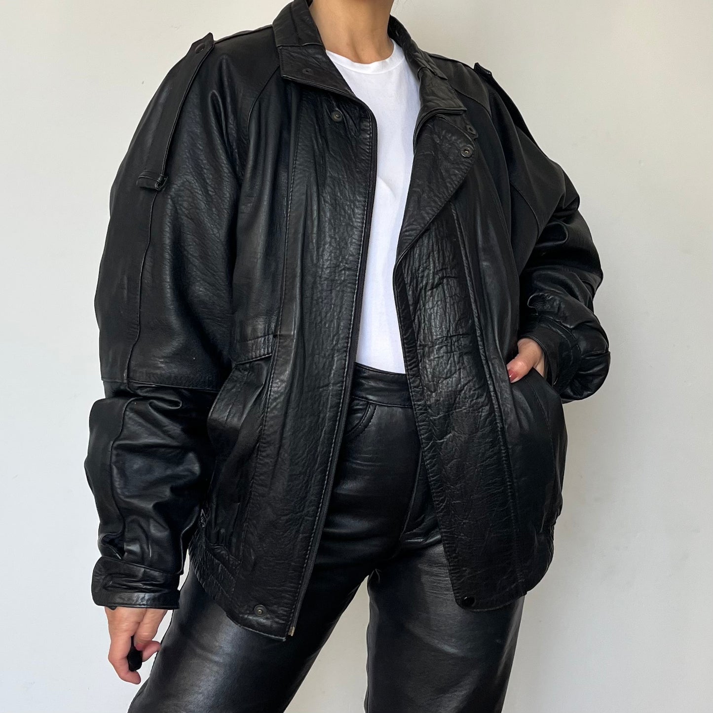 Black Bomber leather jacket