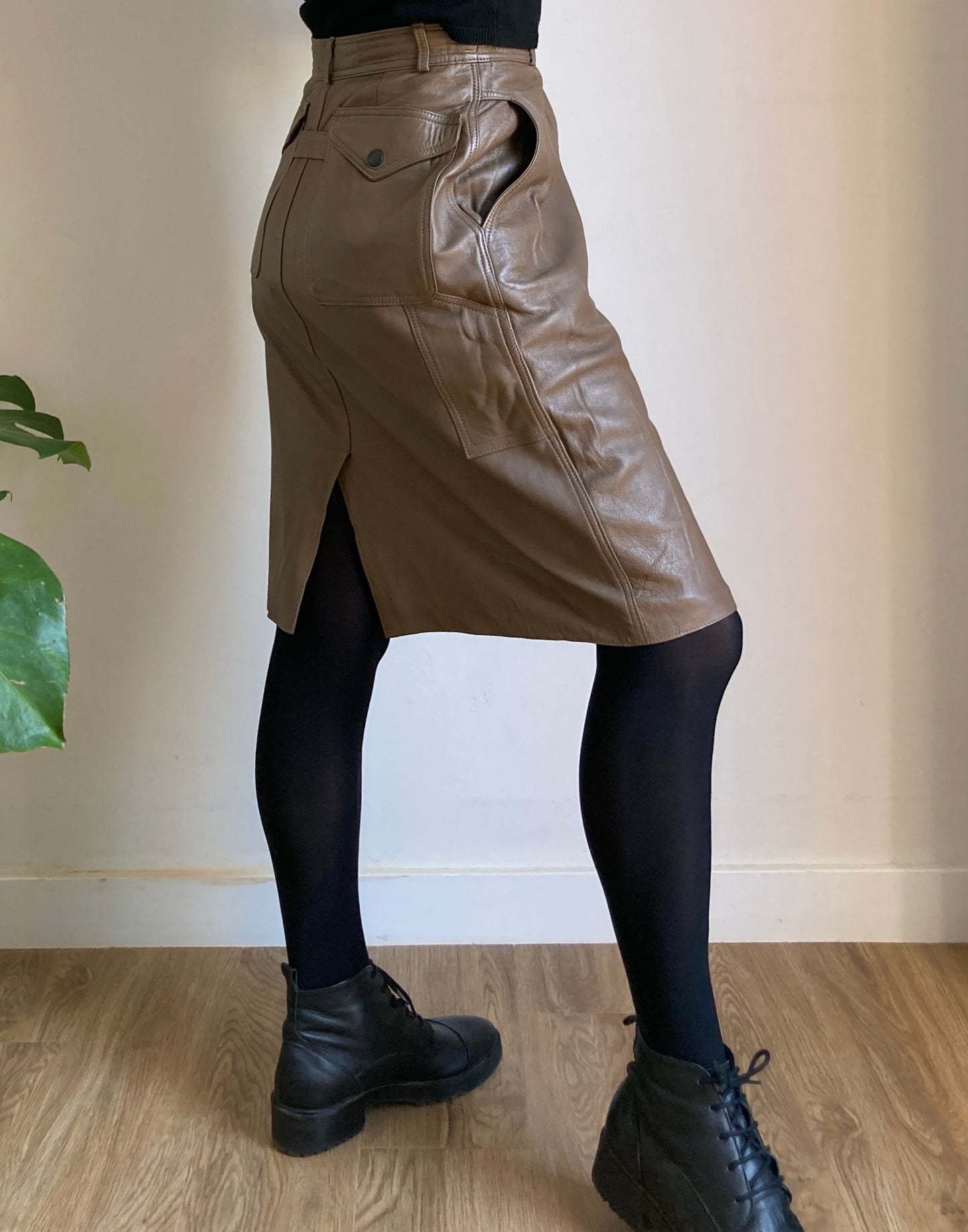 Brown leather skirt