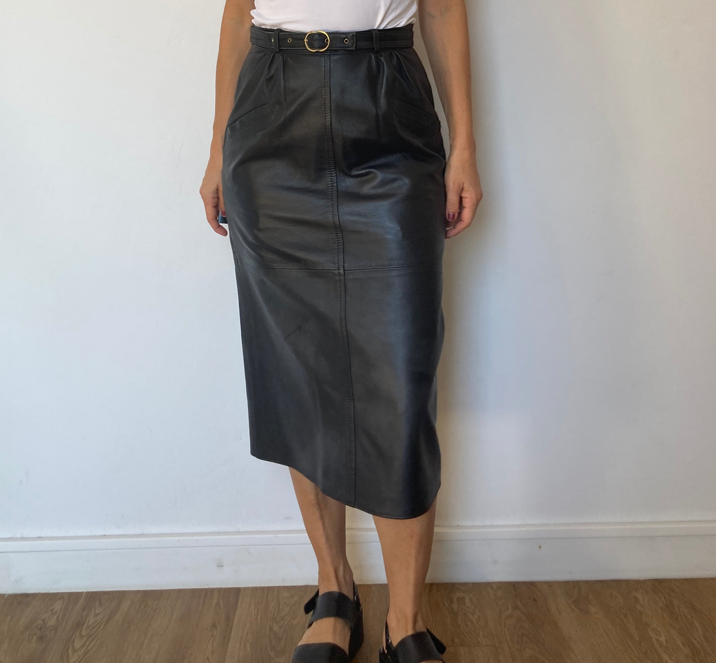 Leather skirt with belt