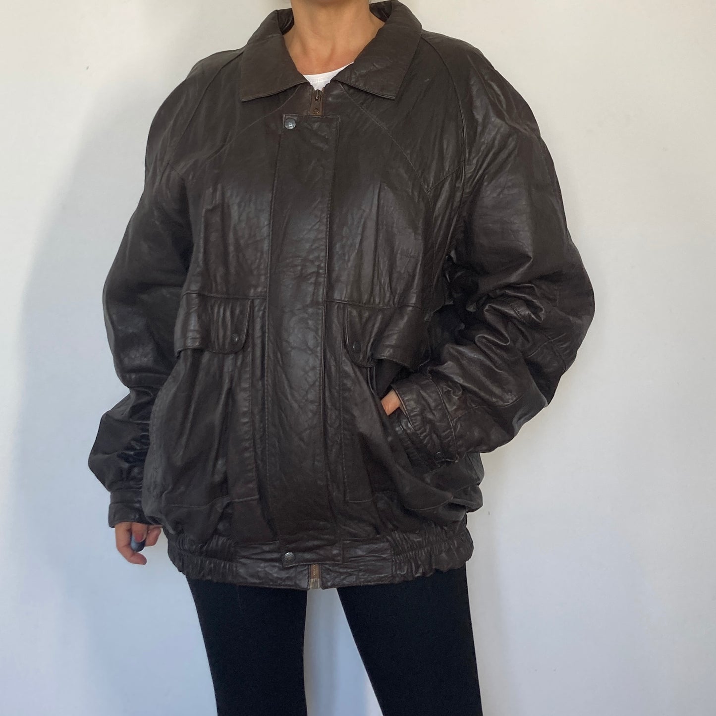 Dark brown Bomber leather jacket