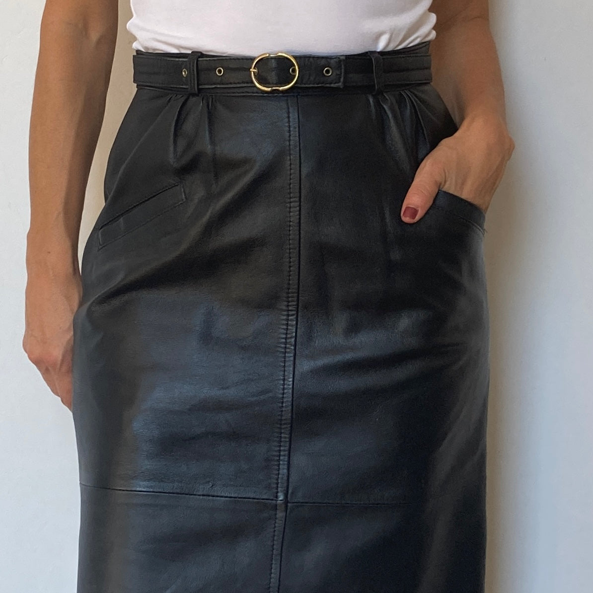 Leather skirt with belt