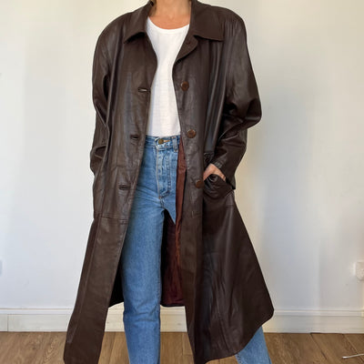 Vintage brown Leather Overcoat