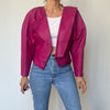 Vintage Fucsia crop Leather Bomber Jacket