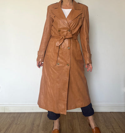 Vintage leather Long Trench Coat