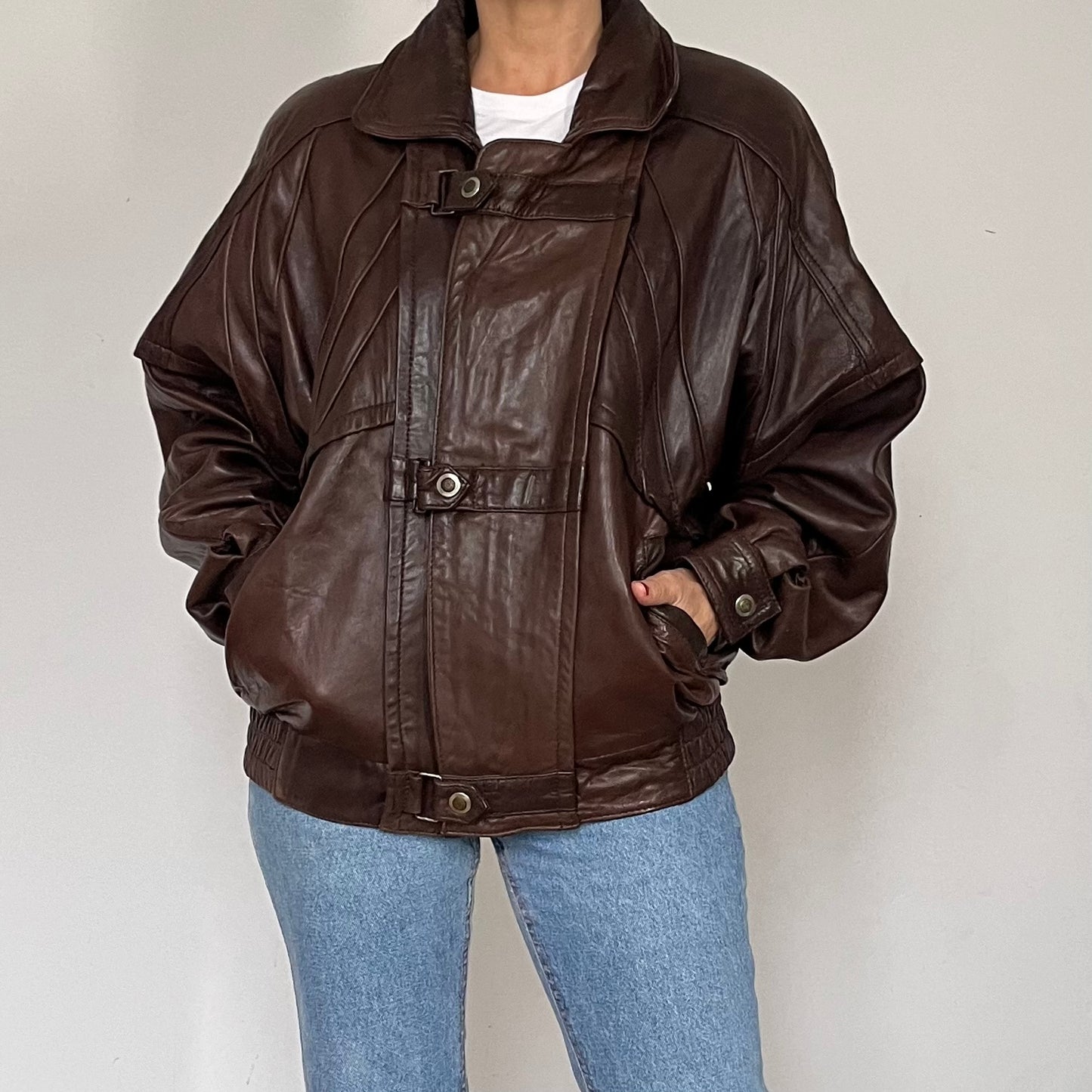 Vintage Brown Leather Bomber Jacket