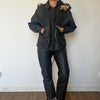 Black leather hooded jacket