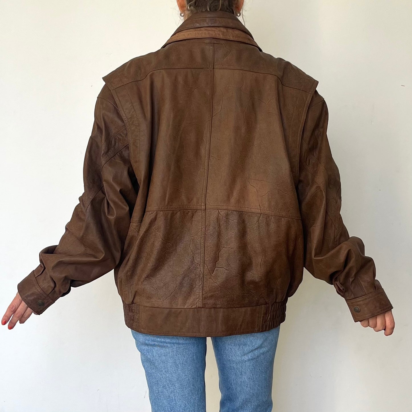 Vintage Brown Leather Bomber Jacket