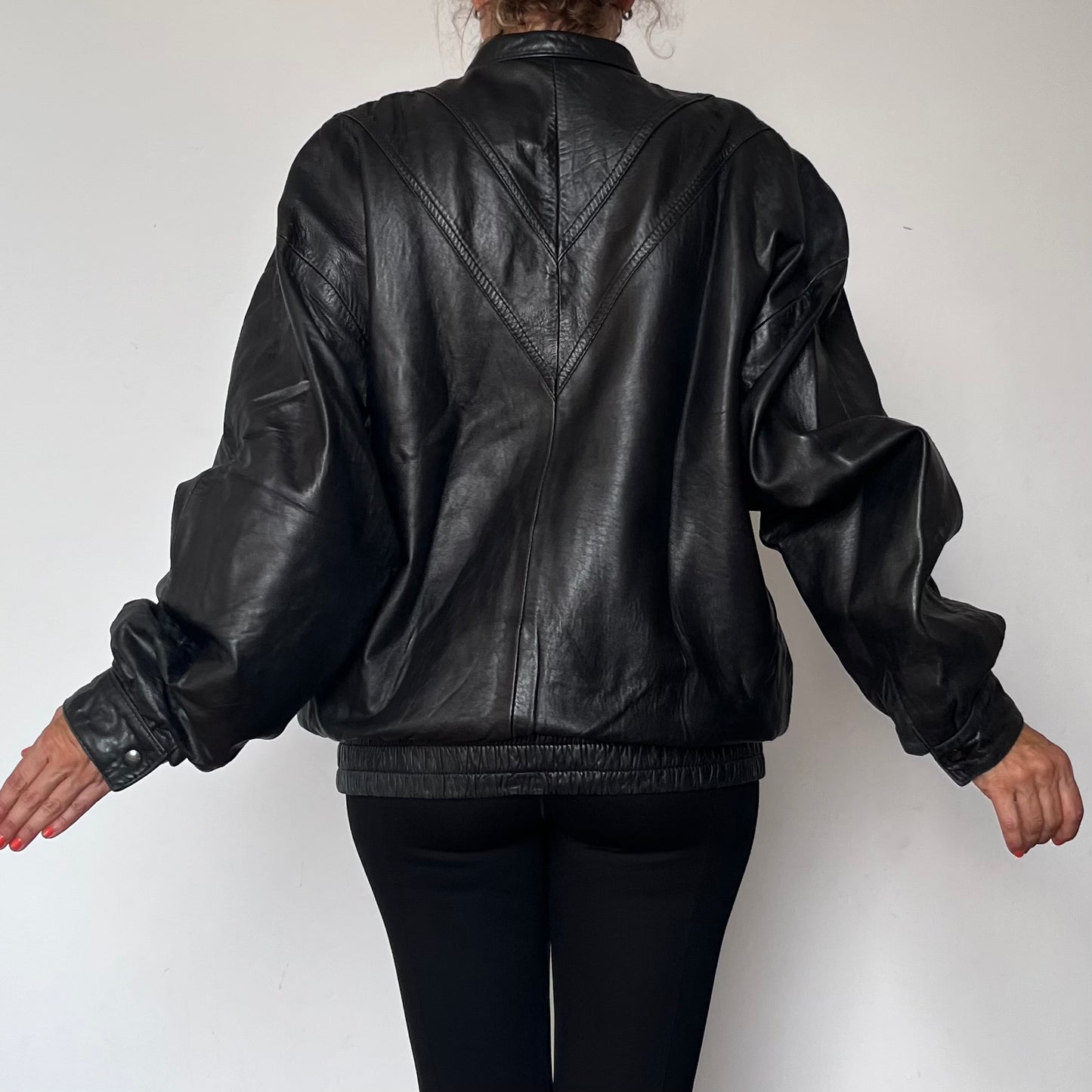 Vintage Bomber black leather jacket