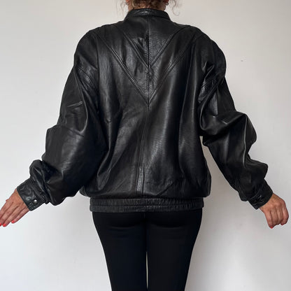 Vintage Bomber black leather jacket