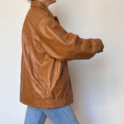 Vintage Brown Leather Bomber Jacket