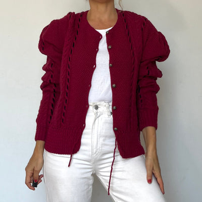 Puffy sleeves knitted cardigan