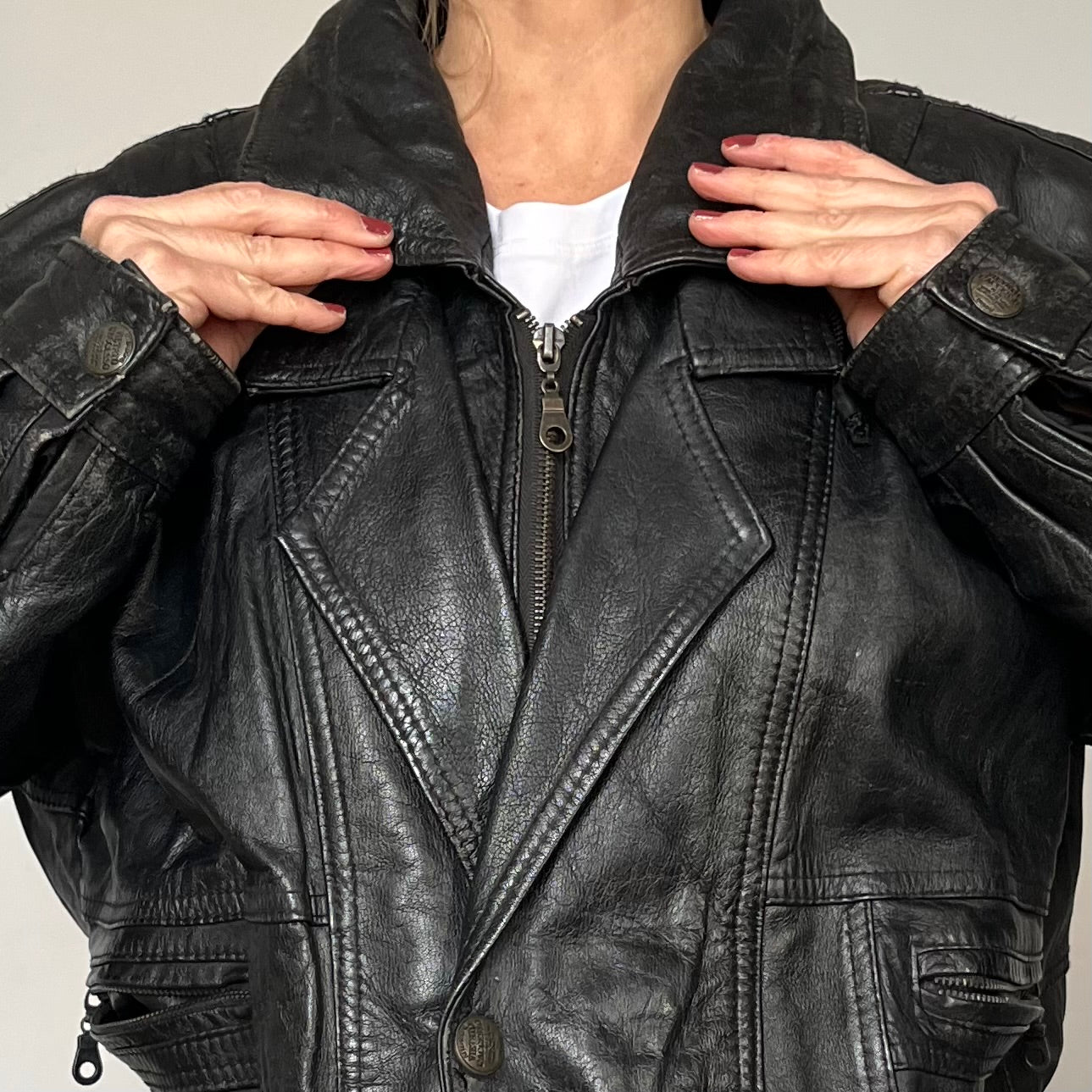 Vintage Bomber black leather jacket