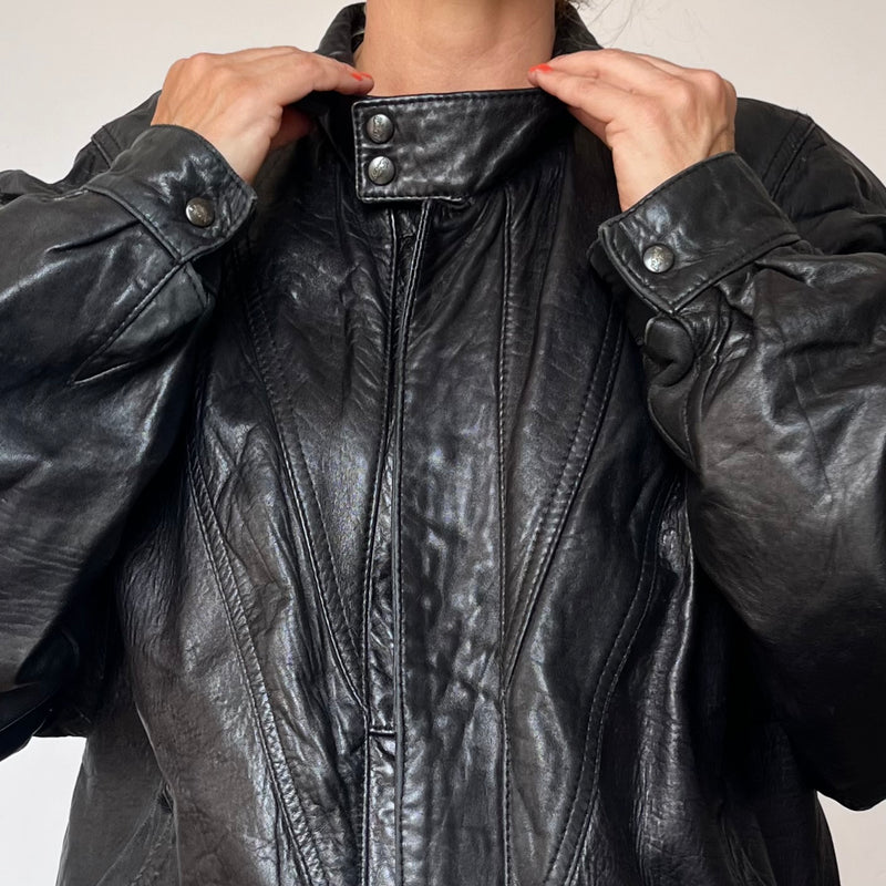 Vintage Bomber black leather jacket