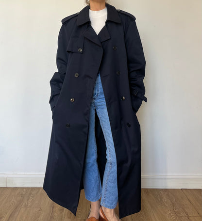 Vintage Blue Long Trench Coat