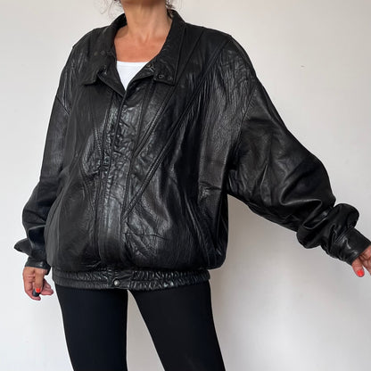 Vintage Bomber black leather jacket