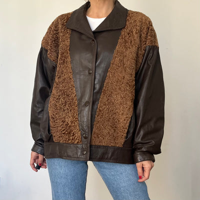 Vintage Leather & Faux Fur Bomber Jacket