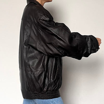 Vintage Bomber dark brown leather jacket