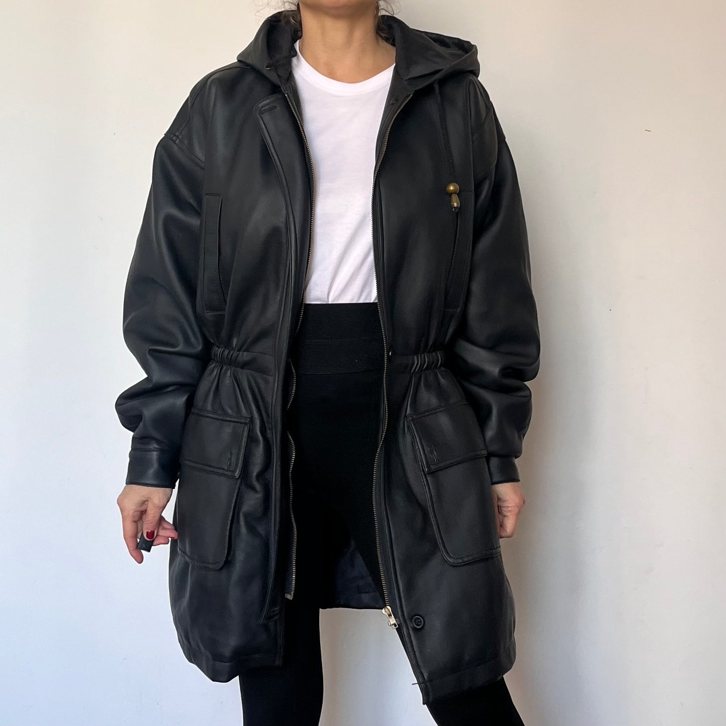 Faux leather hooded jacket