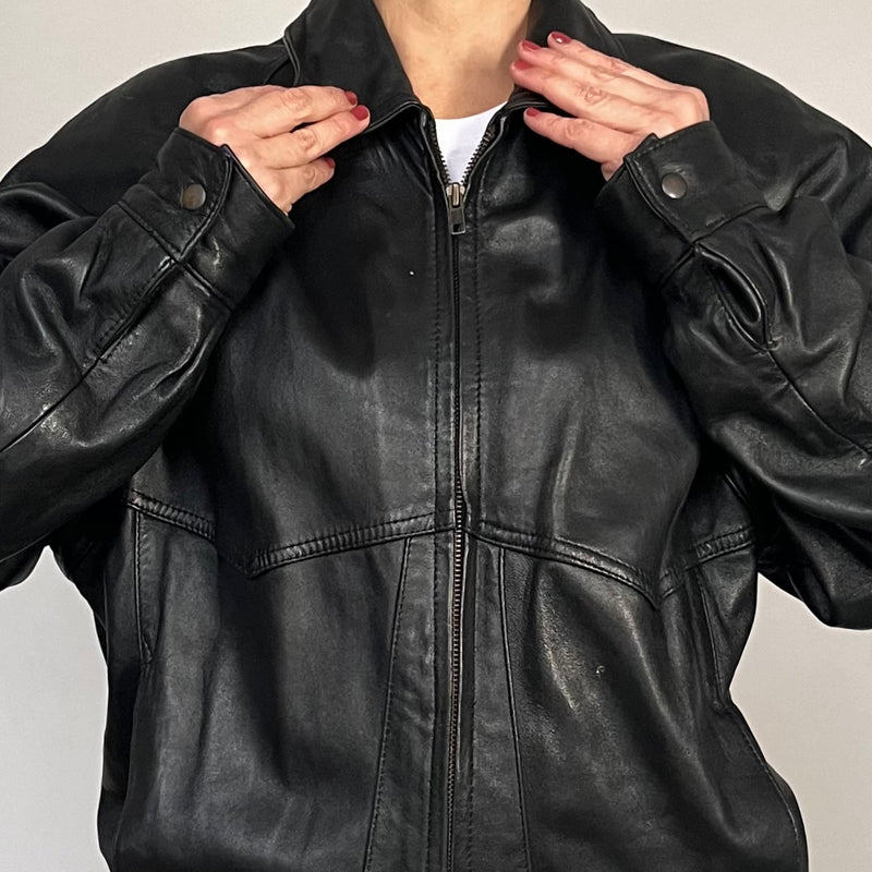 Vintage Bomber black leather jacket