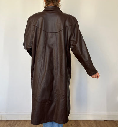 Vintage brown Leather Overcoat