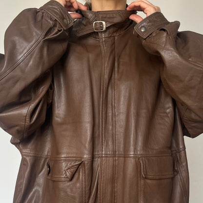 Vintage Brown Leather Bomber Jacket
