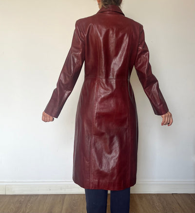 Burgundy leather trench