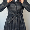 Vintage dark blue leather Long Trench Coat