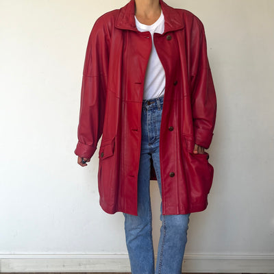 Vintage Oversized Red leather jacket