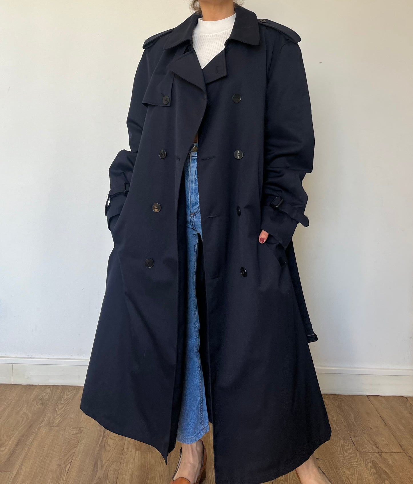 Vintage Blue Long Trench Coat