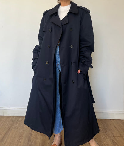 Vintage Blue Long Trench Coat