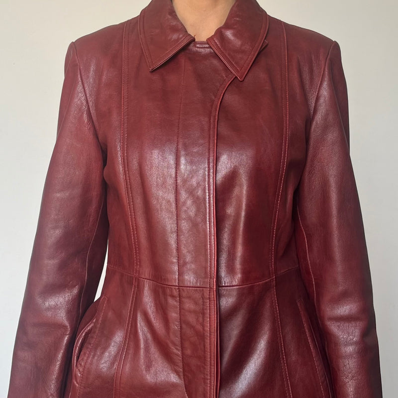 Burgundy leather trench