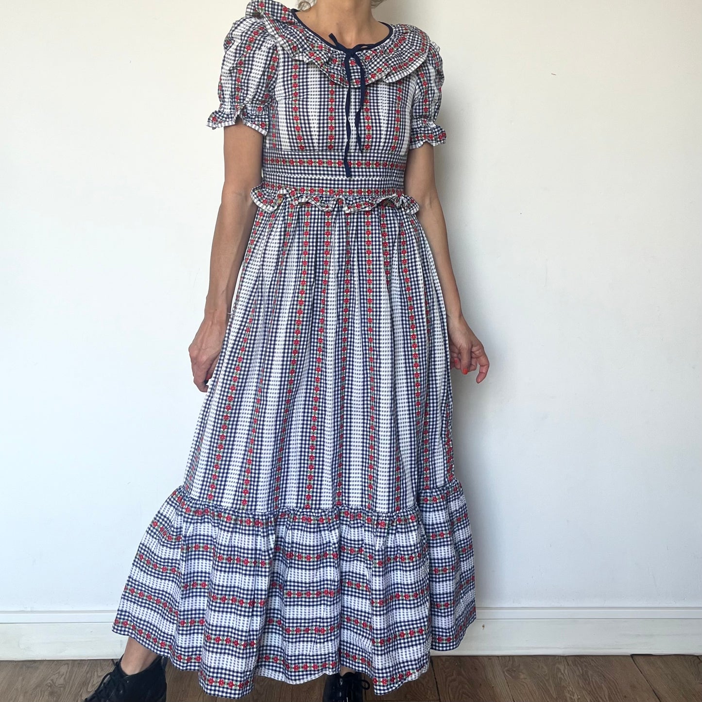 Vintage Floral & plaid Long Dress