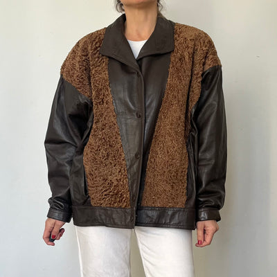 Vintage Leather & Faux Fur Bomber Jacket