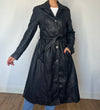 Vintage dark blue leather Long Trench Coat